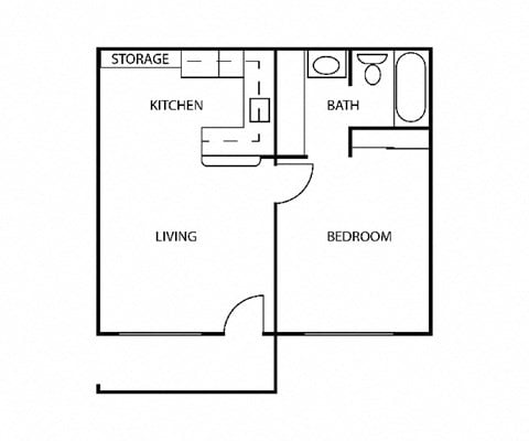 Floor plan for 1 bed, 1 bath, 504 sqft